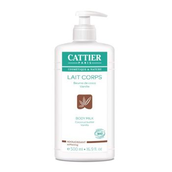 Körpermilch mit Bio-Kokosnuss und Vanille von Cattier - Pumpflasche mit 500 ml