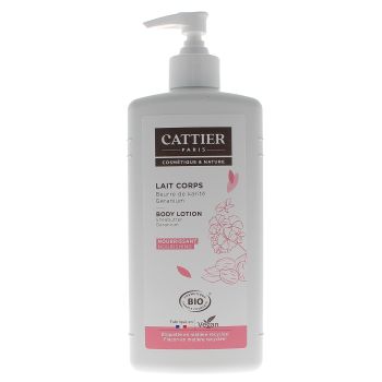 Körpermilch mit Bio-Sheabutter und Bio-Geranium Cattier - Pumpflasche mit 500 ml