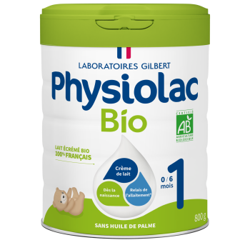 Bio-Folgemilch 1. Alter Wachstum 0 bis 6 Monate Physiolac - Dose mit 800 g