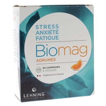 Biomag Zitrus Stress Angst M&uuml;digkeit Kautabletten Lehning - Packung mit 90 Tabletten