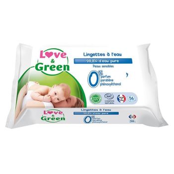 Wasserfeuchttücher für empfindliche Haut Love & Green - Packung mit 56 Tüchern
