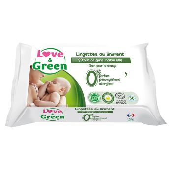 Liniment-Tücher für den Windelwechsel Baby Love & Green - Packung mit 56 Tüchern