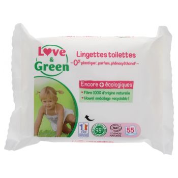 Duftfreie Toilettenfeuchttücher Love & Green - Packung mit 55 Tüchern