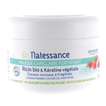 Stärkende Haarmaske mit Bio-Rizinusöl und pflanzlichem Keratin von Natessance - 200ml Topf