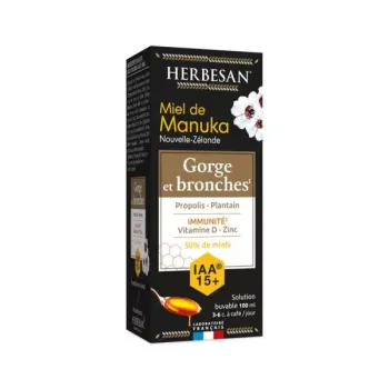 Manuka-Honig trinkbare L&ouml;sung f&uuml;r Rachen und Bronchien IAA 15+ Herbesan - Flasche mit 100ml