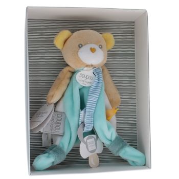 Mini Schnuffeltier Bär Schnullerhalter Doudou und compagnie - Box mit Schnuffeltier von 15 cm