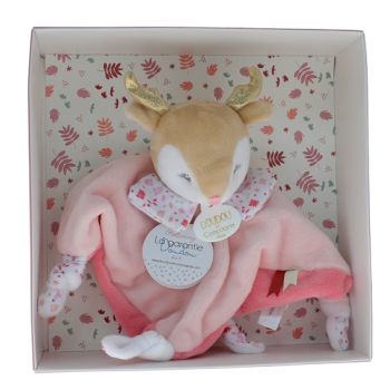 Mini Schmusetier Rentier rosa Doudou und compagnie - Box mit Schmusetier von 20 cm