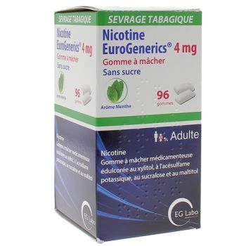 Nikotin 4mg Minze zuckerfreie Kaugummis EuroGenerics EG Labo - Packung mit 96 Kaugummis