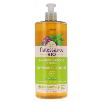 Bio erfrischendes Duschshampoo mit Zitronenverbene von Natessance - Pumpflasche 1L