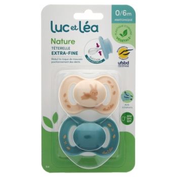 Natur Schnuller anatomisch extra dünn 0-6 Monate Hase & Blau Luc und Léa - 2er Pack Schnuller