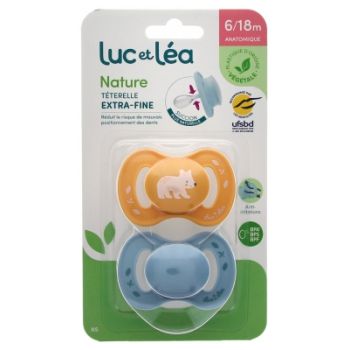 Natur Schnuller anatomisch extra dünn 6-18 Monate Bär & Blau Luc und Léa - 2er Pack Schnuller
