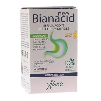 NeoBianacid Säure und Reflux Zitronengeschmack Aboca - Packung mit 45 Lutschtabletten