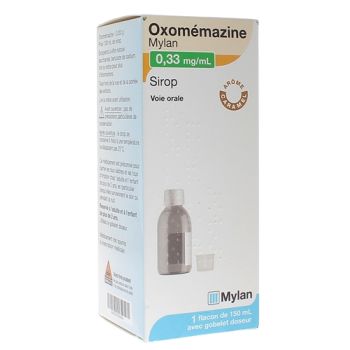 Oxomemazin 0,33 mg/ml Sirup Mylan - eine Dosierflasche mit 150 ml und Dosierbecher