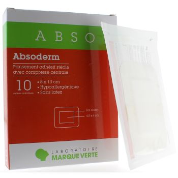 Absoderm Steriler Wundverband mit zentralem Polster 8x10 cm Grüne Marke - Packung mit 10 Einzelbeuteln