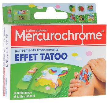 Transparente Pflaster Tattoo-Effekt Mercurochrome - Schachtel mit 12 Pflastern