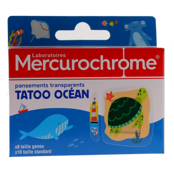 Transparente Pflaster Tattoo-Effekt Ozean Mercurochrome - Schachtel mit 18 Pflastern