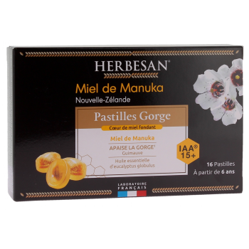 Manuka-Honig-Halspastillen Herbesan - Packung mit 16 Pastillen