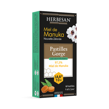 Manuka-Honigpastillen IAA10+ Eukalyptus Herbesan - Packung mit 8 Pastillen
