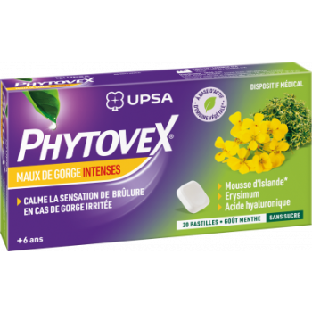 Phytovex Pastillen ohne Zucker Starke Halsschmerzen UPSA - Packung mit 20 Pastillen