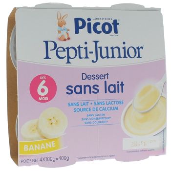 Pepti-junior Dessert ohne Milch Geschmack Banane Picot - 4 Becher à 100g