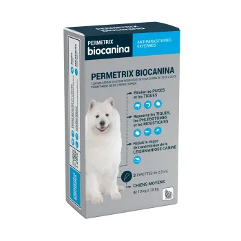 Permetrix Lösung für Spot-on mittelgroße Hunde Biocanina - Packung mit 3 Pipetten à 0,4 ml