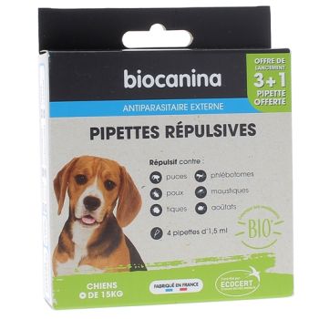 Repellent Pipetten für Hunde (-15kg) Biocanina - Packung mit 4 Pipetten à 1,5ml