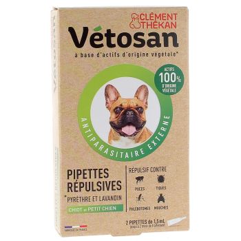 Repellent Pipetten für Welpen und kleine Hunde Vétosan Clément Thékan - 2 Pipetten à 1,5 ml