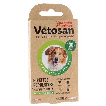 Repellent-Pipetten für mittelgroße und große Hunde Vétosan Clément Thékan - 2 Pipetten à 3 ml