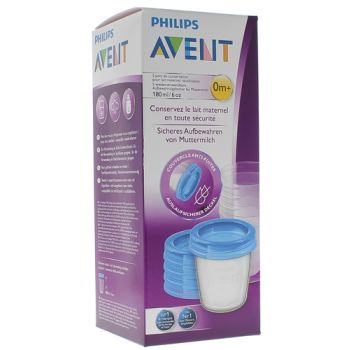 Wiederverwendbare Muttermilchaufbewahrungsgläser 0 Monate und älter Avent - Box mit 5 Gläsern zu 180 ml