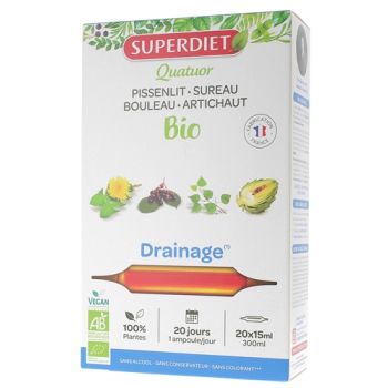 Quatuor BIO Drainage: Löwenzahn, Holunder, Birke, Artischocke Super Diet - 20 Ampullen