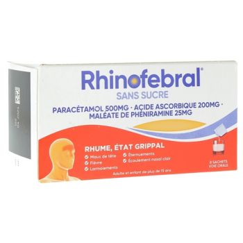 Rhinofebral Grippe ohne Zucker Pulver zur Herstellung einer Lösung zum Trinken - Packung mit 8 Beuteln