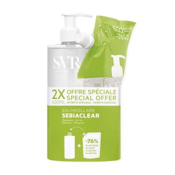 Sebiaclear Mizellenwasser SVR - Set mit einer Flasche von 400 ml + einem Nachfüllpack von 400 ml