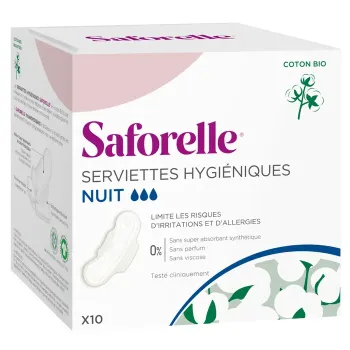 Bio-Baumwoll-Nachtbinden Saforelle - Packung mit 10 Binden
