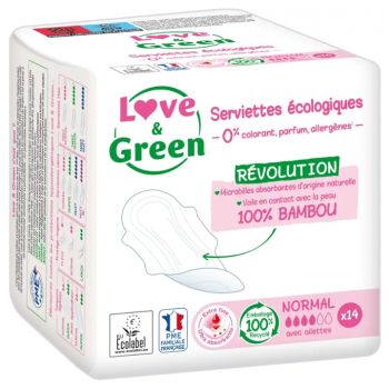 Hypoallergene Servietten Normal Love & Green - Packung mit 14 Servietten