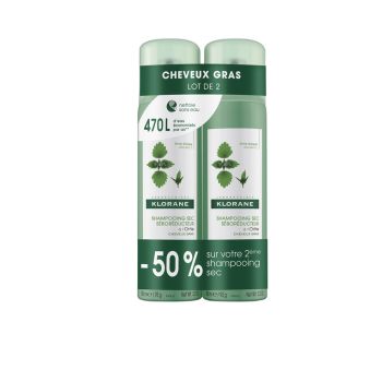 Klorane Seboreduzierendes Trockenshampoo mit Brennnessel - 2er-Pack mit 150 ml Sprays