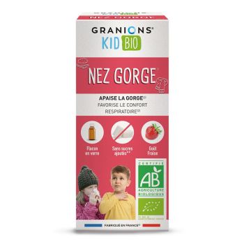 Bio-Himbeer-Geschmack Nasen- und Rachensirup für Kinder Granions - Flasche mit 125g