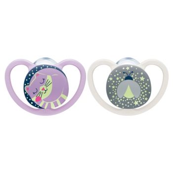 Space Night Silikon-Schnuller 0-6 Monate NUK - 2er-Pack leuchtende Schnuller