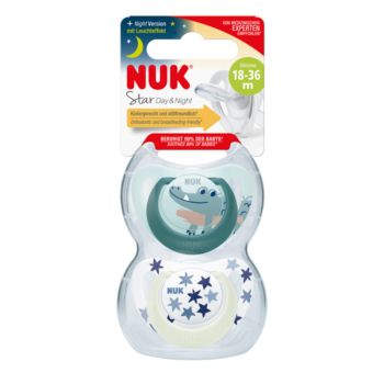 Schnuller Silikon Starlight Tag & Nacht 18-36 Monate NUK - 2er Pack Schnuller