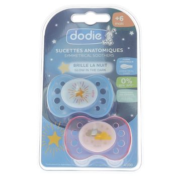 Anatomische Schnuller +6 Monate spezielle Nacht Dodie - 2er Pack Schnuller