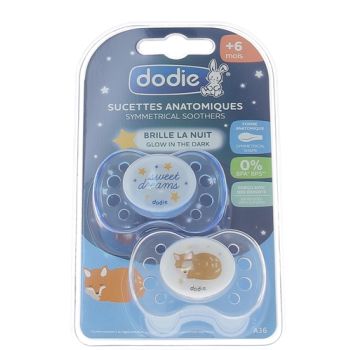 Anatomische Schnuller +6 Monate spezielle Nacht Dodie - 2er Pack Schnuller
