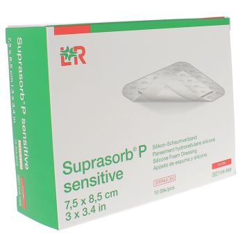 Suprasorb P sensitive border Silikon-Hydrogelverband Lohmann & Rauscher - 10 Einheiten von 7,5 cm x 8,5 cm