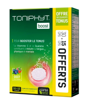 Toniphyt Boost Geschmack rote Früchte Gesundheit Grün - 30 Brausetabletten + 15 gratis