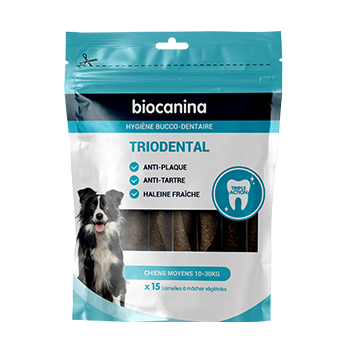 Triodental Kaustreifen für mittelgroße Hunde 10-30kg Biocanina - Beutel mit 15 pflanzlichen Kaustreifen