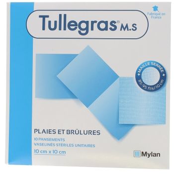 Tulle Gras Vaseline-Verband Mylan - Schachtel mit 10 Verbänden 10x10 cm