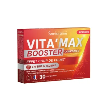 Vita'Max Booster Koffein- & Taurin-Tabletten Santarome - Packung mit 30 Tabletten