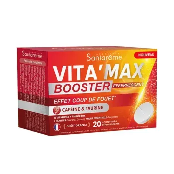 Vita'Max Effervescent Booster Koffein & Taurin Santarome - Packung mit 20 Brausetabletten