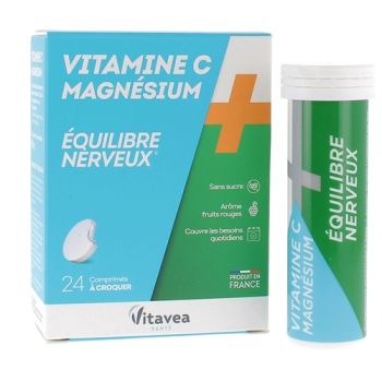 Vitamin C + Magnesium Nervous Balance Nutrisanté - Schachtel mit 24 Kautabletten