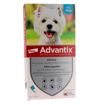 Advantix kleiner Hund von 4 bis 10 kg Bayer - Packung mit 4 Pipetten