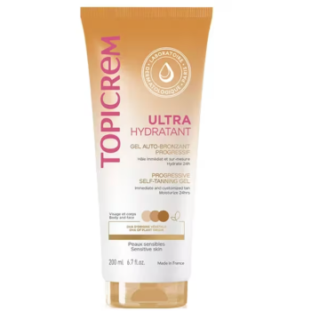 Ultra-feuchtigkeitsspendendes, progressives Selbstbräunungsgel Topicrem - Tube mit 200ml
