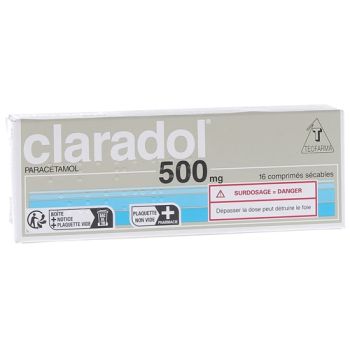 Claradol 500mg Tabletten zum Teilen - Packung mit 16 Tabletten